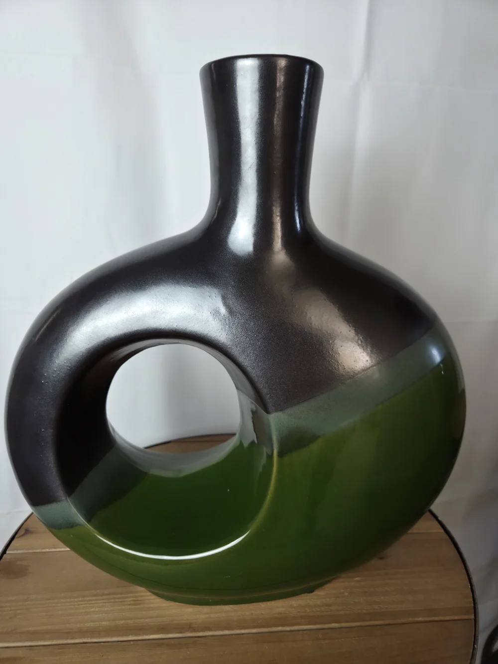 Pier 1 Two-Tone Green and Charcoal Ceramic Hole Vase
